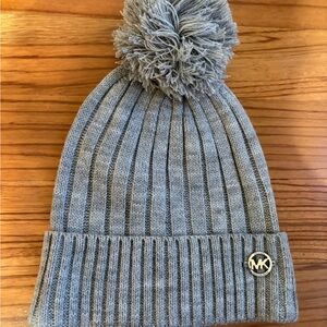 Michael Kors Gray Knit Beanie with Pom-Pom